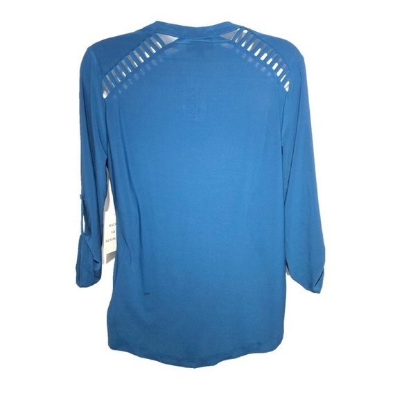 The Workshop Roll-Tab 3/4 Sleeve 1/4 Zip Top Blue - Picture 2 of 4